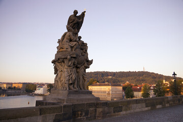 Obraz premium View of Charles Bridge Statue in the morning in Prague