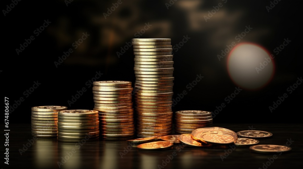 Poster stack of money coin with trading graph, financial investment concept can be use as background