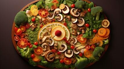 Super Healthy Sliced Vegan Whole Grain Vegetables and Mushrooms Pizza