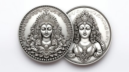 Fototapeta premium Durga Saraswati or laxmi silver coin