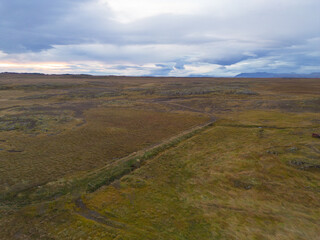 Aerial top view of mountains in Iceland islands in the summer season, Europe hills, nature landscape background.