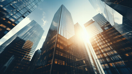 glass buildings with cloudy blue sky background