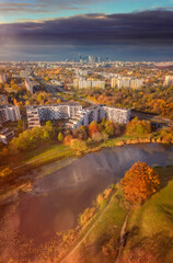 Top view to the autumn Warsaw city - 674808647