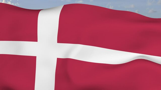 Loop der D&auml;nemark Fahne wehend im Wind als Nahaufnahme 4K