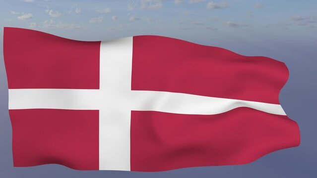 Loop der D&auml;nemark Fahne wehend im Wind als Nahaufnahme 4K