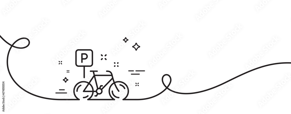 Poster bike line icon. continuous one line with curl. bicycle parking sign. urban traffic symbol. bike sing