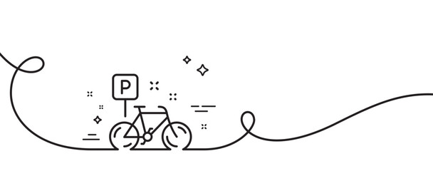 Bike line icon. Continuous one line with curl. Bicycle parking sign. Urban traffic symbol. Bike single outline ribbon. Loop curve pattern. Vector