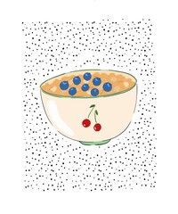 Cute illustration with healthy porridge and berries