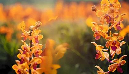 Schilderijen op glas Orchid flower in field with blur background © Mangata Imagine