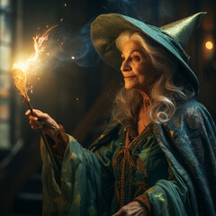 witch with a magic wand