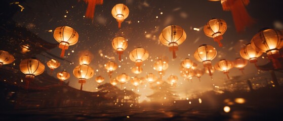 Chinese New Year lanterns of shining gold color