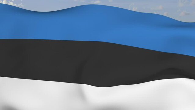 Loop der Estland Fahne wehend im Wind als Nahaufnahme 4K