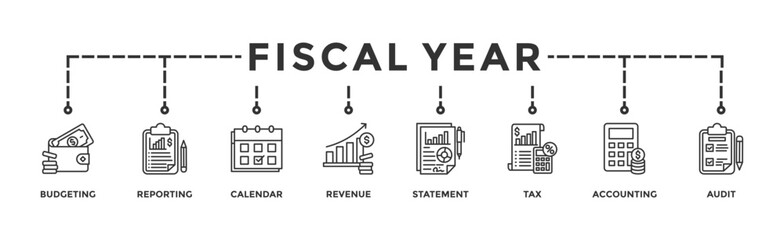 Fiscal year banner web icon vector illustration concept with icon of budgeting, reporting, calendar, revenue, statement, tax, accounting, audit