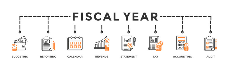 Fiscal year banner web icon vector illustration concept with icon of budgeting, reporting, calendar, revenue, statement, tax, accounting, audit