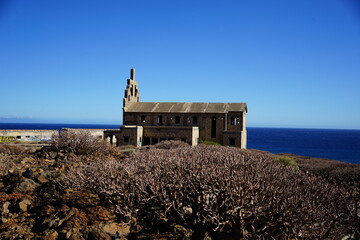 Ancient Abades sanatory view over the ocean, Tenerife, Canaries, Spain - obrazy, fototapety, plakaty