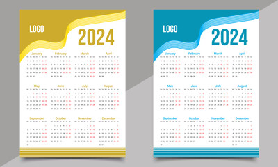 Calendar Design Template One page or wall calendar design. 2024 year calendar.