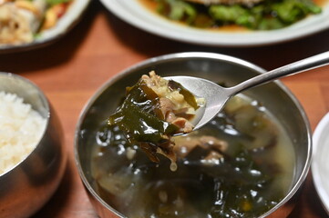 Korean food sea mustard soup