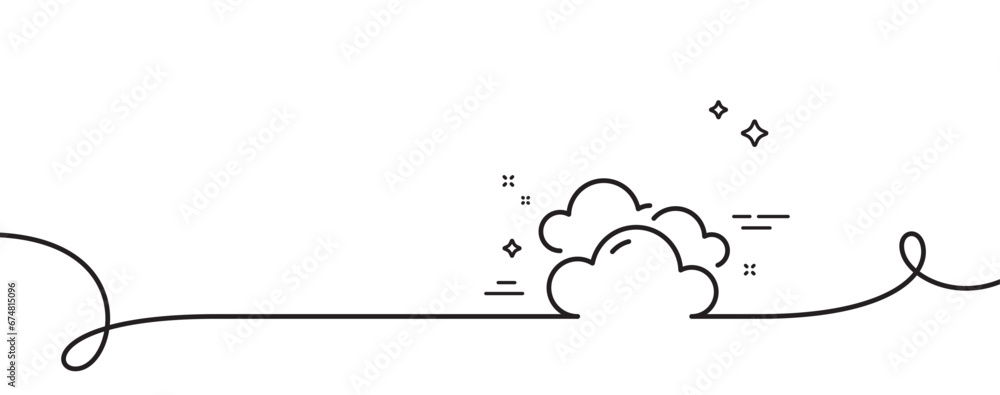 Poster Cloudy weather line icon. Continuous one line with curl. Clouds sign. Sky symbol. Cloudy weather single outline ribbon. Loop curve pattern. Vector