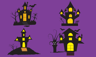 Haunted House silhouette collection. scary Halloween house bundle .