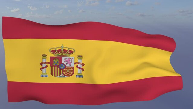 Loop der Spanien Fahne wehend im Wind als Nahaufnahme 4K