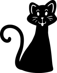Hand drawn vector drawing of black cat. Contour, silhouette, doodle, cartoon style, isolated. Symbol, sign, October, Halloween,spooky, creepy, horror,scary,animal,pet,witch, magic,mystery