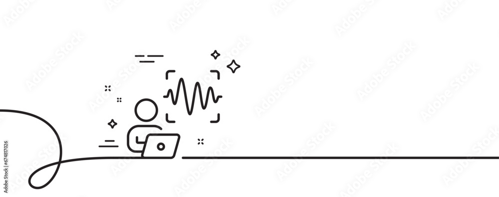 Poster voice wave line icon. continuous one line with curl. sound scan sign. audio verification symbol. voi