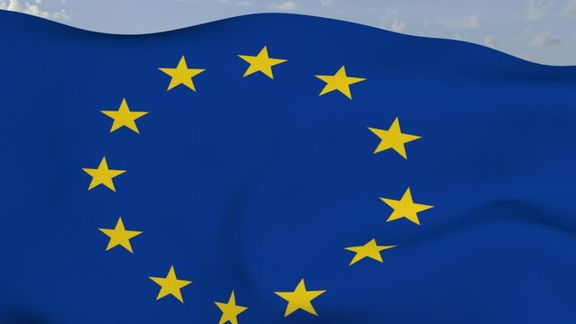 Loop der EU Fahne wehend im Wind als Nahaufnahme 4K