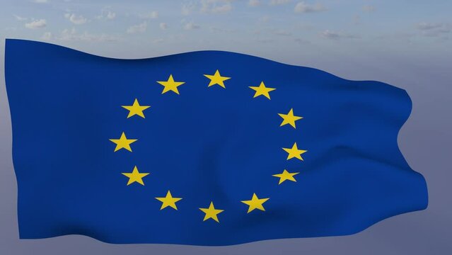 Loop der EU Fahne wehend im Wind als Nahaufnahme 4K