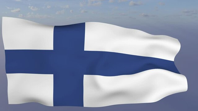 Loop der Finnland  Fahne wehend im Wind als Nahaufnahme 4K