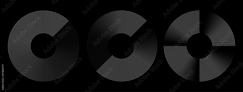 Aufkleber circular spiral sound wave lines set. equalizer rhythm from lines.