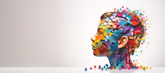 ADHD, attention deficit hyperactivity disorder, mental health, head of a child with colorful jigsaw or puzzle pieces
 - obrazy, fototapety, plakaty