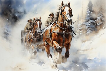 horse and rider on the snow