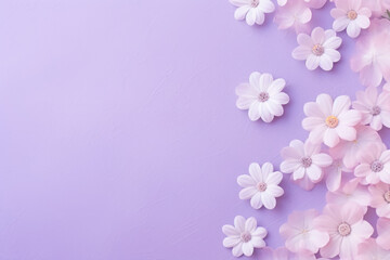 Fototapeta na wymiar Beautiful pink flowers on a purple background. Room for Text.