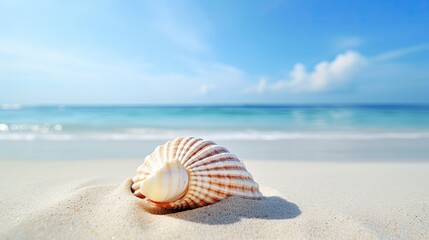Fototapeta na wymiar White seashell on a sunny tropical beach