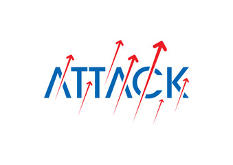 attack word and red arrow signs. attack concept