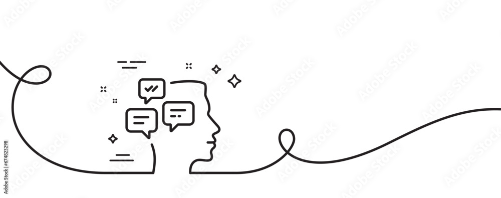 Poster chat messages line icon. continuous one line with curl. conversation sign. communication speech bubb