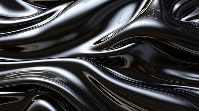 Metal background with black stainless steel texture wavy shapes. Black silver texture