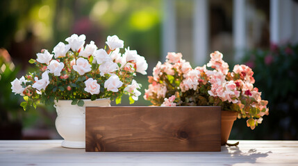 Blank wooden sign with flower decoration