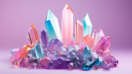 Abstract background with blue and pink diamonds, crystals. 3d illustration.