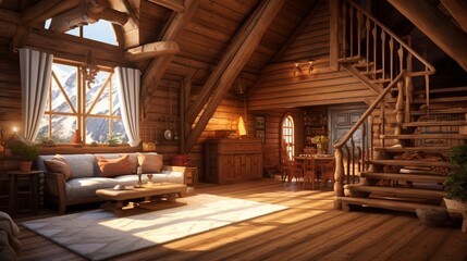 traditional interrior design of iwooden house