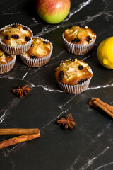 Homemade muffin with apples and raisins