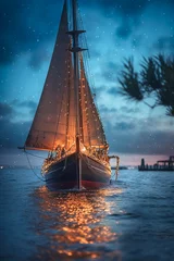 Foto op Plexiglas sailboat near the shore at sunset © petro