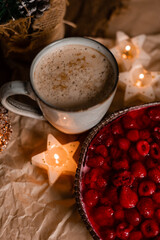 homemade raspberry and cocoa pie on the kitchen table for Christmas