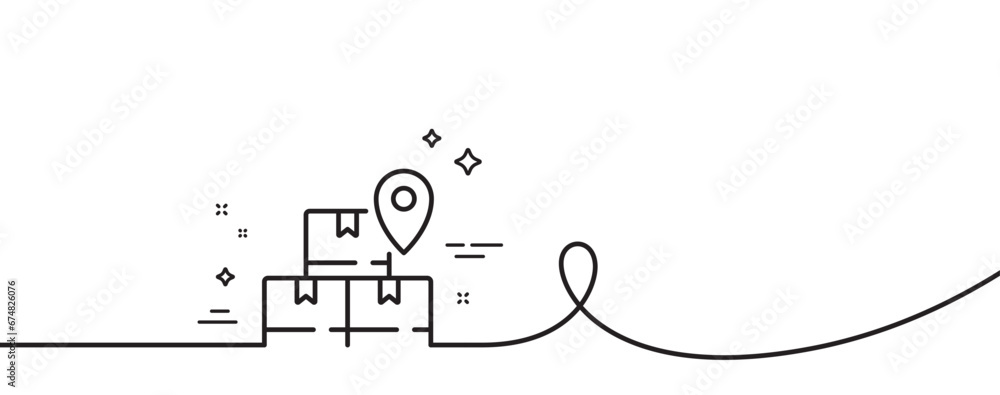 Poster delivery service line icon. continuous one line with curl. package location sign. tracking parcel sy