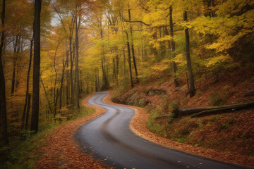 Obraz premium Highway road through the autumn forest. Autumn forest road. Road in autumn forest. Autumn road way