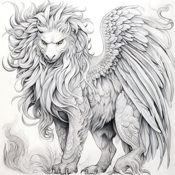 coloring bookpage of a hippogriff with eagle head
