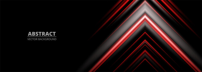 Obraz premium Red and gray abstract arrows on a wide black background banner. Vector illustration