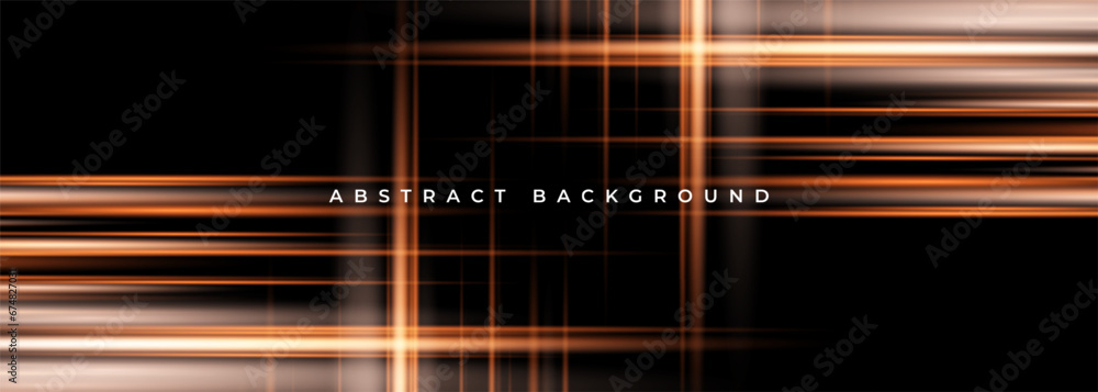 Poster black and orange tech wide abstract banner background with glowing rays light effect. vector illustr
