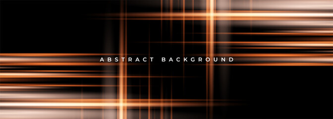 Black and orange tech wide abstract banner background with glowing rays light effect. Vector illustration - obrazy, fototapety, plakaty
