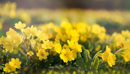 Obraz premium Primrose flower in field with blur background